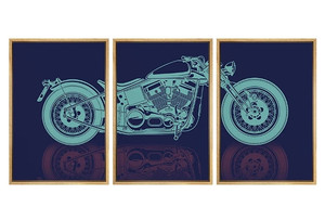lot 23241 image: wall26 Framed Wall Art Print Set Yellow Sports Teal Sports Motorcycle Silhouette on Purple Backdrop Transportation American Modern Art for Living Room, Bedroom, Office - 16x24x3 Natural