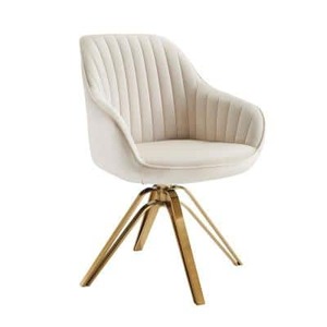 lot 23268 image: Art Leon Desk Chair Modern Fabric Home Swivel with Gold Plated Legs Off-White
