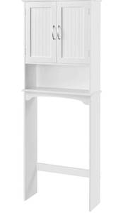 lot 23273 image: Yaheetech Over The Toilet Cabinet, Double Door Bathroom Storage Organizer, Toilet Rack with Inner Adjustable Shelf and Open Storage Shelf, White