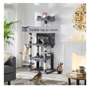 lot 23291 image: YaheeTech 59-in Cat Tree & Condo Scratching Post Tower, Dark Gray