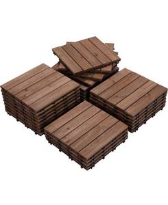 lot 23292 image: Yaheetech 27PCS Interlocking Patio Deck Tiles 12 x 12in Wood Floor Tiles Outdoor Flooring for Patio Garden Deck Poolside Brown