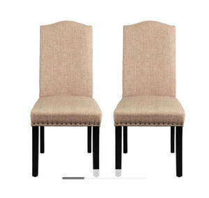 lot 23293 image: Yaheetech Set of 2 Fabric Upholstered Dining Chair Padded Parson Kitchen Chair Tall Back Side Chair with Nailhead Trim Solid Wood Legs,Khaki