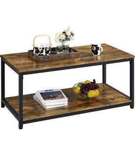 lot 23299 image: Yaheetech 40in Coffee Table with Metal Frame, Modern 2-Tier Cocktail Table Central Table for Living Room, Industrial Living Room Table with Storage Shelf, Easy Assembly, Rustic Brown