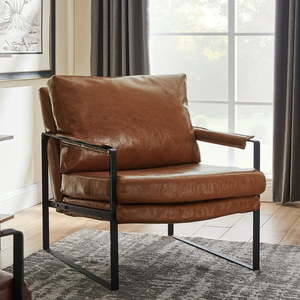 lot 23303 image: Art Leon Mid Century Accent Chair PU Leather Metal Frame for Living Room