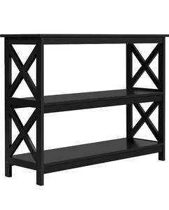 lot 23307 image: Yaheetech 3 Tier X Design Wood Console & Sofa Table Entry Table with 3 Open Storage Shelves for EntrywayHallwayLiving Room, Black