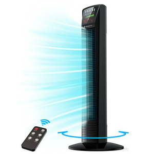 lot 180007 image: TaoTronics Tower Fan 35 65° Oscillating Cooling Fan Powerful Floor Fan with Remote LED Display 3 Speeds 9 Modes Up to 12H Timer Portable Bladeless Standing Fan for Bedroom Living Room Office