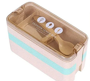 lot 180043 image: Stackable Bento Box �� 37.1 Fl Oz Capacity - Wheat Straw Bento Lunch Boxes For Adults and Kids - Fork, Knife, Spoon Included - Leak Proof, BPA-Free - Microwave, Freezer, Dishwasher Safe