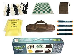 lot 180050 image: Professional Staunton Chess Set Combo , 4-Queens 3 King 17 Vinyl Roll-up Board 22 Chess Bag 50 Games Scorebook & Pens Tournament