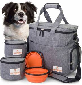 lot 4608 image: Dog Travel Bag for Supplies- Airline Approved Tote Organizer Includes Food Containers and Bowls - Complete Weekend Pet Travel Bag for Accessories