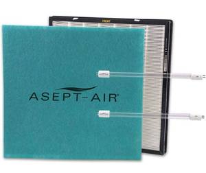 lot 4612 image: GENUINE Asept-Air LIFE CELL 1550 Replacement Filter kit with Washable Pre-filter, a combination 2-stage 99.97% True HEPA and Carbon Filter, and 2 UVC Lights. FITS 1550 MODEL ONLY.