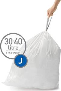 lot 4614 image: simplehuman Code J Custom Fit Drawstring Trash Bags in Dispenser Packs, 10 Count, 30-45 Liter  8-12 Gallon, White