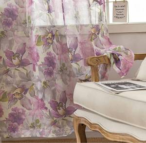 lot 4624 image: Purple Sheer Curtains Floral Printed Flower Patterned Drapes 84 Inches Long for Bedroom Living Room Rod Pocket 1 Panel- Only 1 panel