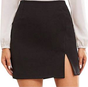 lot 4628 image: Womens Summer Solid Split Hem Zip Back Mini Workwear Skirt