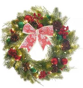 lot 4641 image: 16 inch Christmas Wreaths for Front Door Clearance, Operated Cordless Wreath with 50 Led Lights Battery , Small Holiday prelit Artificial Nativity Christmas Reef for Outside Windows Decorations��Green