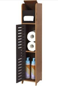 lot 4642 image: Hyderes Small bathroom cabinet, Hyderes toilet paper storage cabinet, PVC corner base cabinet with door and shelf, narrow toilet toilet paper organizer, use for storing towels toilet paper bathroom toiletries