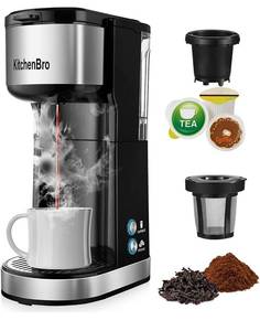 lot 4664 image: KitchenBro Single Serve Coffee Maker Compatible with K Cup Pods,Grounds,wReusable Filter,Compact K Cup Coffee Maker,Single Cup Coffee Maker,Kcup Coffee Machines with Strength Control Self Cleaning