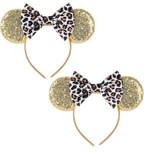 lot 4675 image: 2 Pcs Mouse Ears Bow Headbands, Shiny Sequin Bow Headbands Classic Mouse Ears Headbands for Adult Women Girls