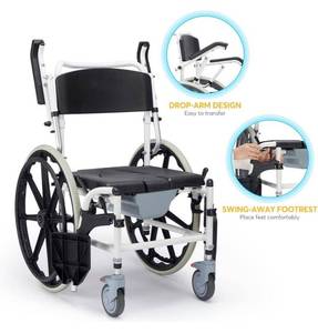 lot 4694 image: OasisSpace Shower Wheelchair Commode - Rolling Shower and Commode Transport Chair with Wheels, Rolling Shower Chair with Drop-Arms for Inside Shower, Shower Wheelchair for Elderly and Disabled