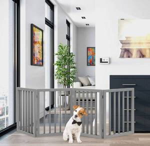 lot 4720 image: PETMAKER Freestanding Pet Gate - Wooden Folding Fence for Doorways, Halls, Stairs & Home - Step Over Divider - Great for Dogs & Puppies