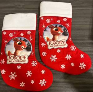lot 4734 image: Set of 2 Rudolph lined stockings