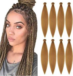 lot 4762 image: Braiding Hair Pre Stretched ,26 Inch 8 Packs Natural Blonde Braiding Hair Prestretched Braiding Hair Professional Soft Yaki Texture Braiding Hair Extensions Hot Water Setting Synthetic Fiber For Crochet Twist Braids(26, #27)