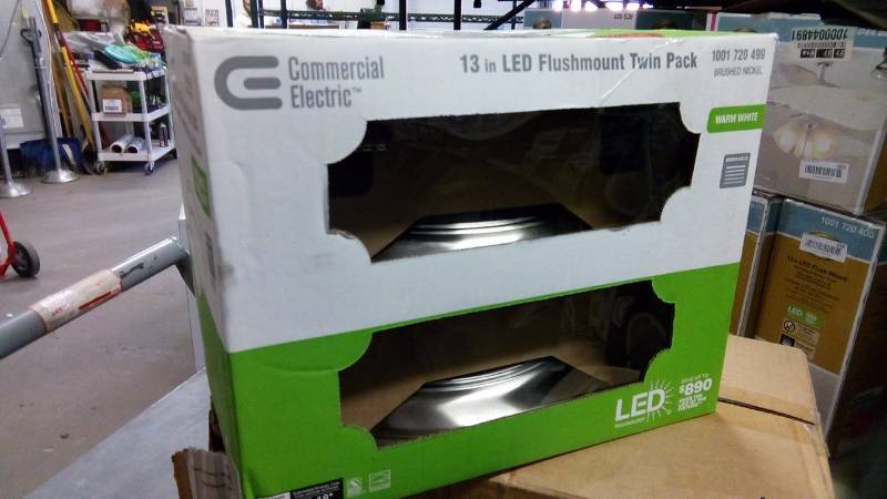 lot 564 image: Commercial Electric 13 in. Brushed Nickel LED Twin Pack Flushmount