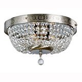 lot 592 image: 3-Light Brushed Nickel Flush Mount with Crystal Accents