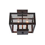 lot 616 image: Hampton Bay 4-light Oxide Brass Semi-flush Mount with Tallarook Panel Glass Shade