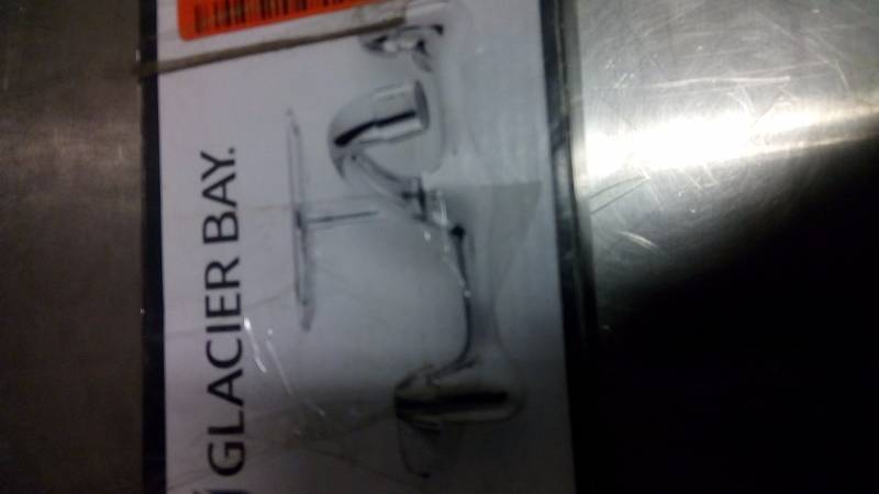 lot 690 image: Glacier Bay Kitchen 2-Handle Wall Mount Kitchen Faucet with Soap Dish in Chrome Finish grey JY5020181