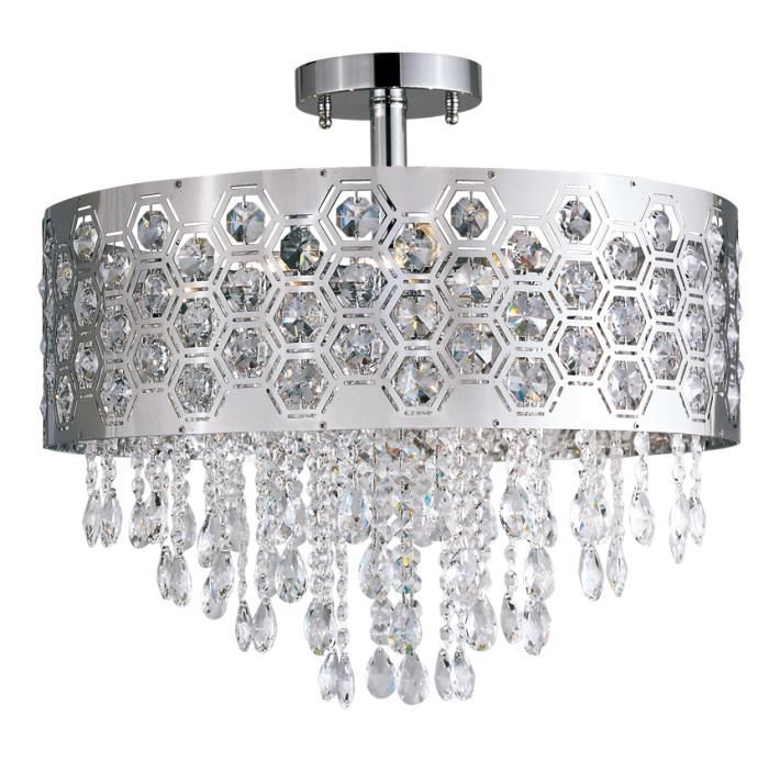 lot 864 image: Inset Pentagons 17 Inch Chrome Six-Light Pendant