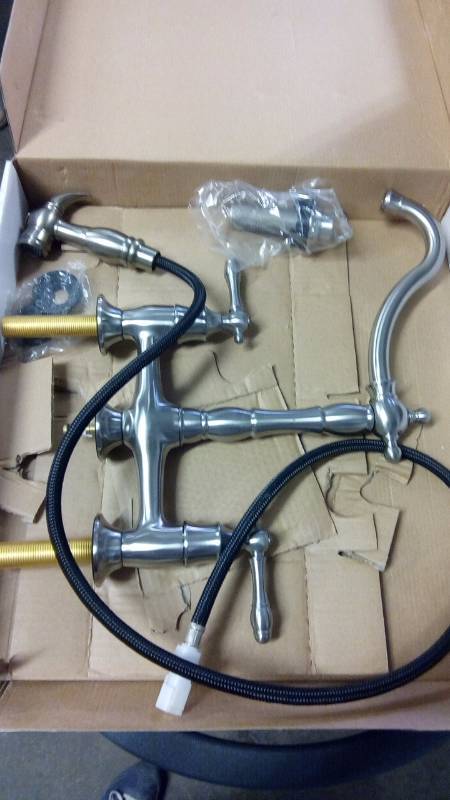 lot 948 image: Glacier Bay 852N-05504 Lyndhurst 2-Handle Bridge Side Sprayer Kitchen Faucet in Brushed Nickel