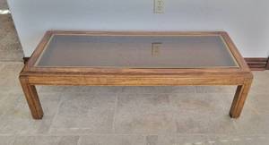 lot 118 image: Coffee Table with Rattan Accent and Glass Insert - 54 x 22 12 x 15