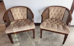 lot 130 image: 2 Matching Vintage Cane Chairs - Small Tear in Seat Cushion...See Pics