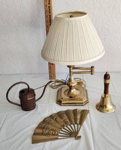lot 139 image: 16 Table Lamp, Brass Fan, Watering Can and Bell