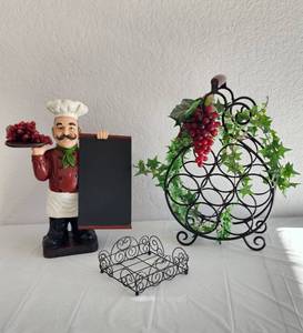 lot 155 image: Large Wine Rack, Large Chef Chalkboard Sign and Napkin Holder