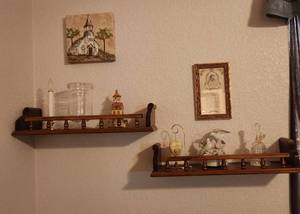 lot 172 image: 2 Wooden Wall Shelves and Decor