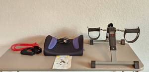 lot 179 image: Foldable Pedal Workout Machine, Homedics Lumbar Massager and Therapy Band