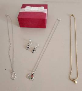 lot 185 image: (2) 925 Necklaces and Set of Earrings and Trifari Necklace