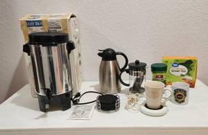 lot 227 image: Westbend Coffee Maker, Insulated Carafe, Coffee, Tea and Coasters
