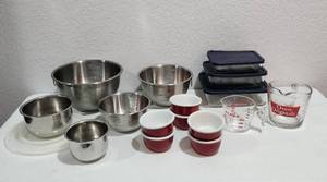 lot 230 image: Corning Ware Bowls, Glass Measuring Cups and Stainless Mixing Bowls with Lids