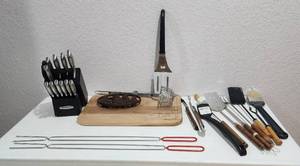 lot 254 image: Farberware Knife Set, BBQ Utensils and Cutting Boards