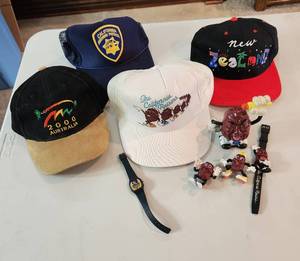 lot 262 image: Vintage Caps, California Raisin Collectibles and Ronald Mcdonald Watch