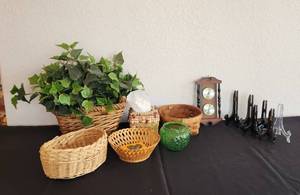 lot 264 image: Barometer, Baskets, Faux Plant, Stands and Kleenex Box