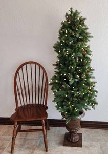 lot 268 image: 66 Decorative Tree with Lights and Wood Chair