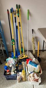 lot 414 image: Long Handled Cleaning Tools, Rags and Cleaning Chemicals