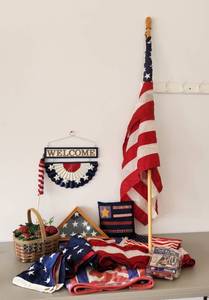 lot 430 image: 4th of July Decor, 3 x 5 Nylon Flag and Flag in Wood Storage Box