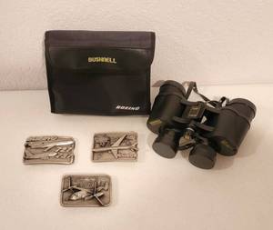 lot 303 image: Boeing Belt Buckle and Bushnell Binoculars with Boeing Case