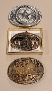 lot 312 image: Texas, Ewing Oil and America Bicentennial Belt Buckles