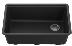 lot 28155 image: KRAUS Bellucci Workstation 30-inch Undermount Granite Composite Single Bowl Kitchen Sink in Metallic Black with Accessories, KGUW2-30MBL
