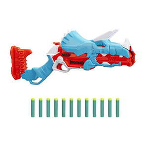 lot 28198 image: NERF DinoSquad Tricera-Blast Dart Blaster Break-Open 3-Dart Loading 12 Official Darts Dart Storage Triceratops Dinosaur Design